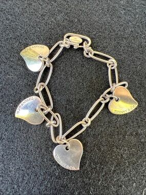 Tiffany & Co. Elsa Peretti Retired 925 Sterling Silver 4 Heart Charm Bracelet.
